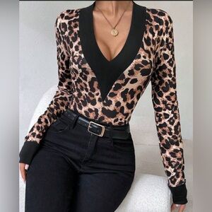Leopard Print V-Neck Women's Top